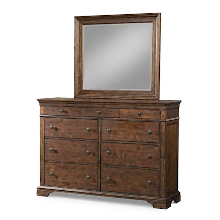 9 Drawer Dresser and Mirror Set with Crown Molding